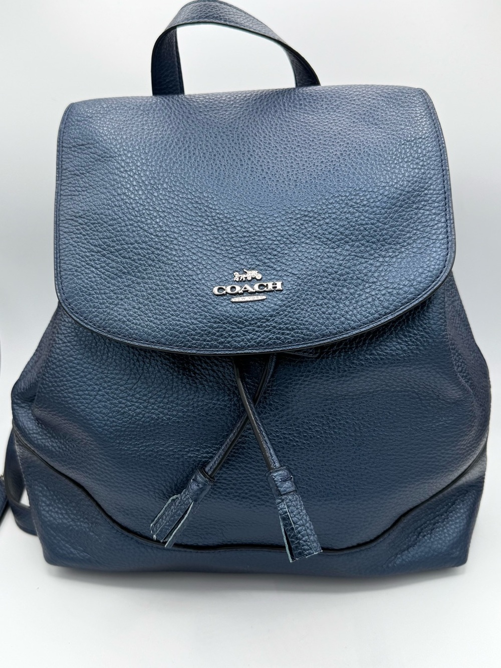 Coach Elle Backpack Blue Metallic Pebble Leather Silver hardware Classic